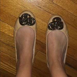 MIU MIU Nude Patent Leather Crystal ballet flats